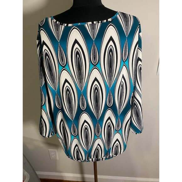 Worthington Stylish Blue Patterned Women's Top Size L - Picture 2 of 7